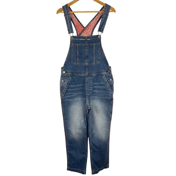 Driftwood Blue Denim Red Bandana Print Lining Overalls Ankle Length Womens Large - Picture 1 of 14